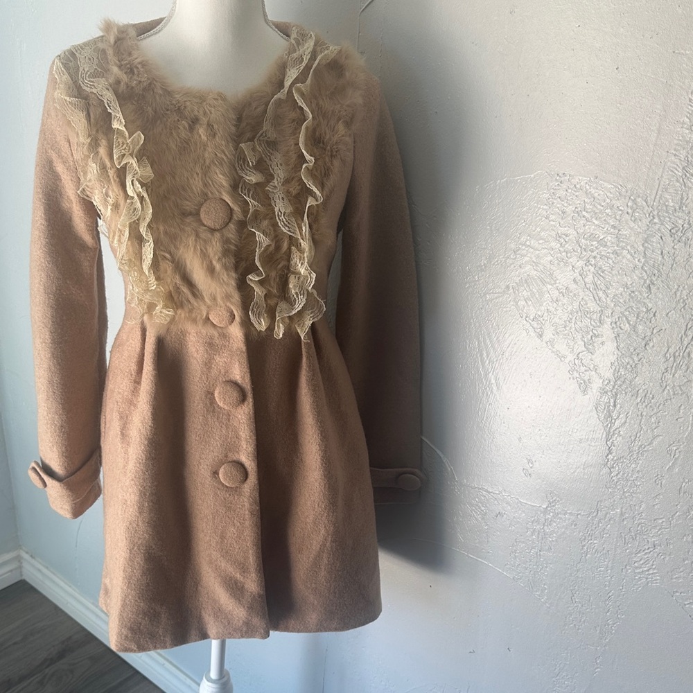 Elegant Tan Teddy Jacket with Ruffle Details
